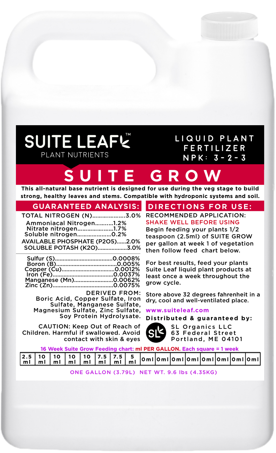 Suite Grow Liquid Hydroponic Fertilizer NPK 3-2-3