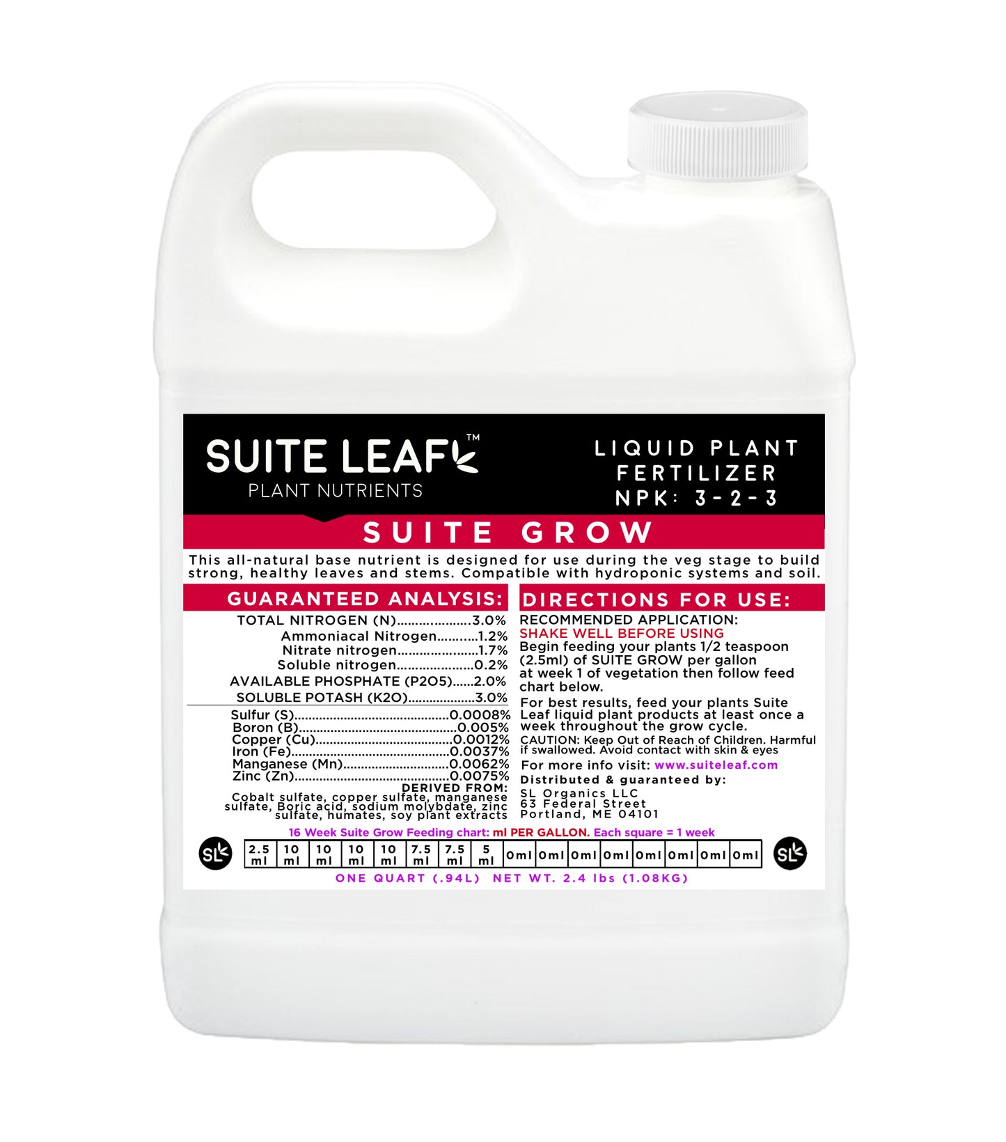 Suite Grow Liquid Hydroponic Fertilizer NPK 3-2-3